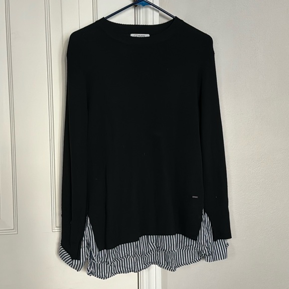 NWOT Q2 Collection Black Striped Layered Sweater Blouse - Picture 1 of 5